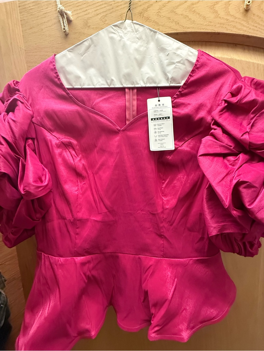 🔥Women's Ruffle Sleeve Peplum Top - Hot Pink - Picture 5 of 5